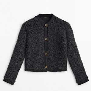 Massimo Dutti Grey Boucle Knit Cardigan NWT